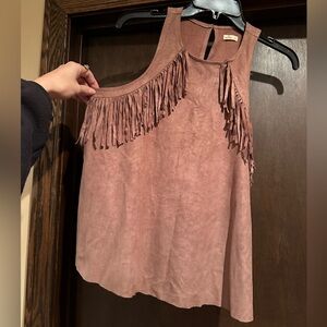 Pink Suede Western Fringe Tanktop
